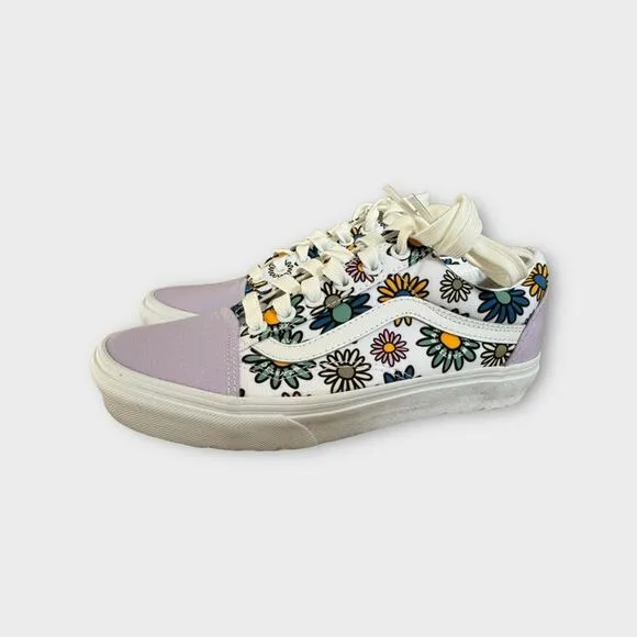 Vans Off The Wall Low Top Sneakers in White/Purple Floral Print, Size 7