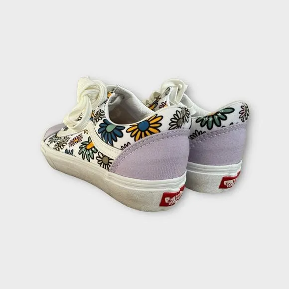 Vans Off The Wall Low Top Sneakers in White/Purple Floral Print, Size 7