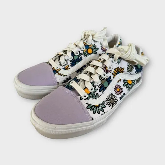 Vans Off The Wall Low Top Sneakers in White/Purple Floral Print, Size 7
