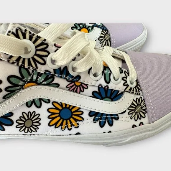 Vans Off The Wall Low Top Sneakers in White/Purple Floral Print, Size 7