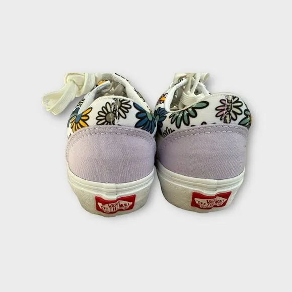 Vans Off The Wall Low Top Sneakers in White/Purple Floral Print, Size 7