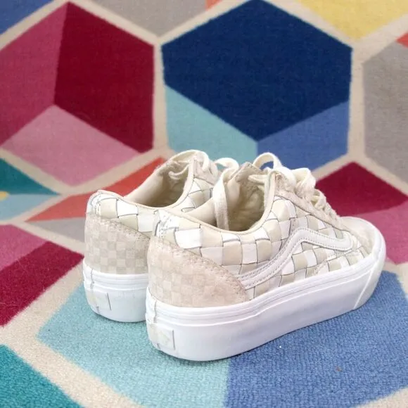 Vans Old Skool Platform Woven Blanc De Blanc Sneakers Unisex Men 5 Women 6.5 US