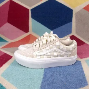 Vans Old Skool Platform Woven Blanc De Blanc Sneakers Unisex Men 5 Women 6.5 US