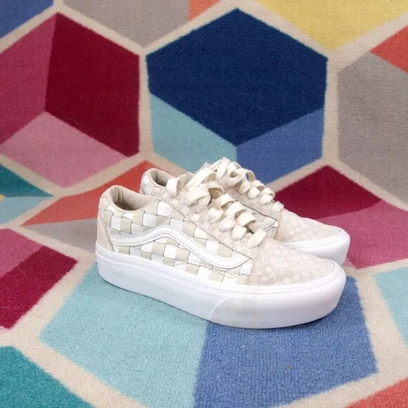 Vans Old Skool Platform Woven Blanc De Blanc Sneakers Unisex Men 5 Women 6.5 US