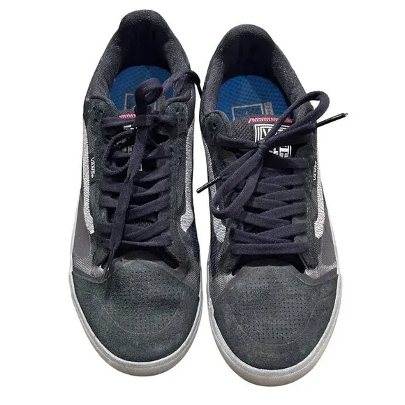 Vans Old Skool Shoe Sneaker Style 721356 Black Suede w Gray Teen Size Mens 7.5