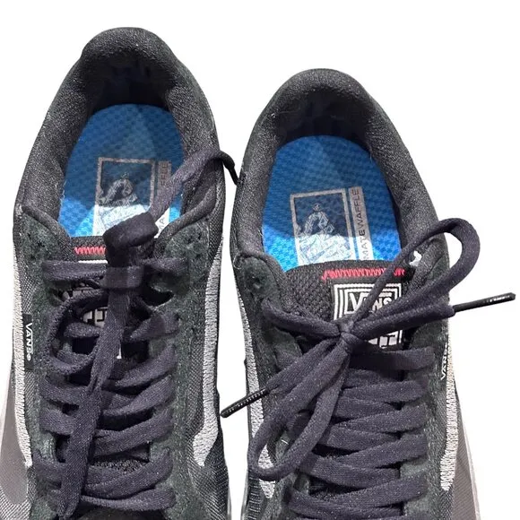 Vans Old Skool Shoe Sneaker Style 721356 Black Suede w Gray Teen Size Mens 7.5