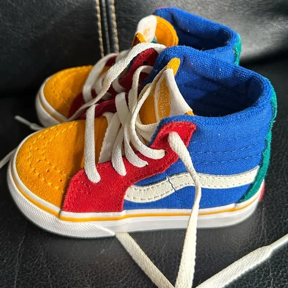 Vans Sk8 Blue, Red, Green and Yellow Color-block High Top Sneakers