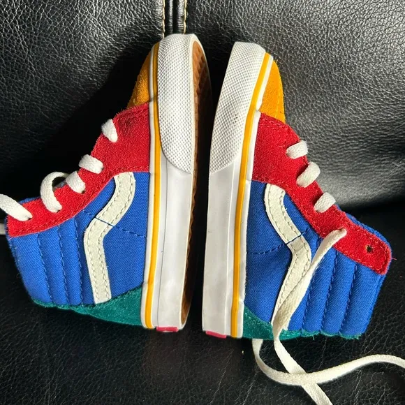 Vans Sk8 Blue, Red, Green and Yellow Color-block High Top Sneakers