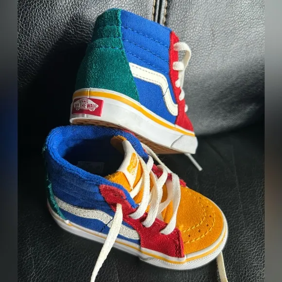 Vans Sk8 Blue, Red, Green and Yellow Color-block High Top Sneakers