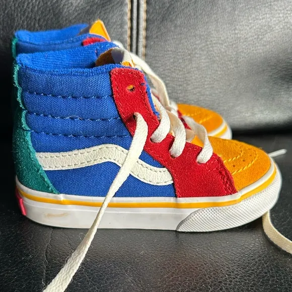 Vans Sk8 Blue, Red, Green and Yellow Color-block High Top Sneakers