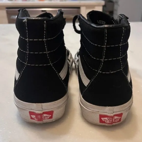 Vans Sk8-Hi Flame High Top Sneakers Black White Shoes size Kids Men 5 Womens 6.5