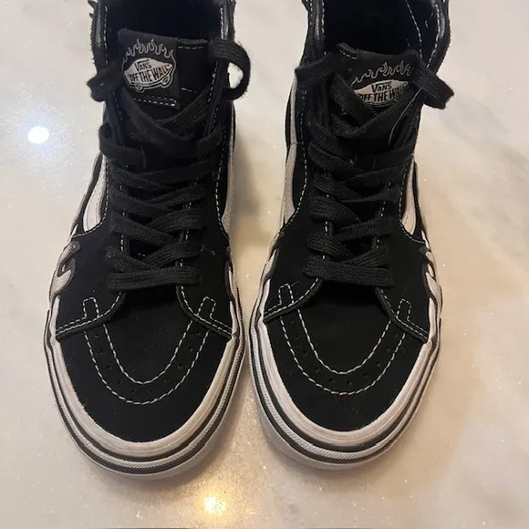 Vans Sk8-Hi Flame High Top Sneakers Black White Shoes size Kids Men 5 Womens 6.5