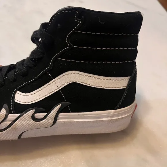 Vans Sk8-Hi Flame High Top Sneakers Black White Shoes size Kids Men 5 Womens 6.5