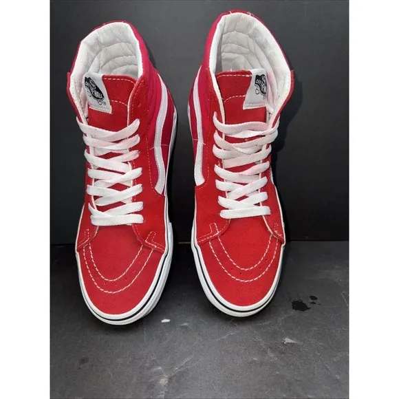 VANS Sk8-Hi Red Canvas High Top Skate Shoes - Men's 5.5 Women 7
