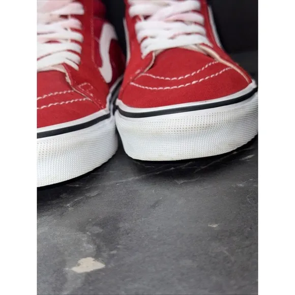 VANS Sk8-Hi Red Canvas High Top Skate Shoes - Men's 5.5 Women 7