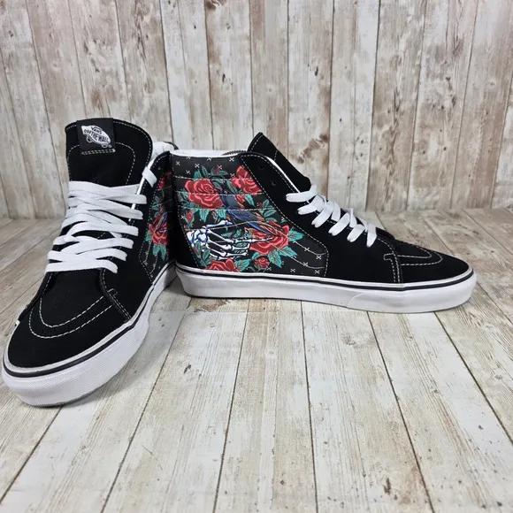 Vans SK8-Hi Skull Rose High Top Sneakers Casual Shoes Black Multi Mens 10