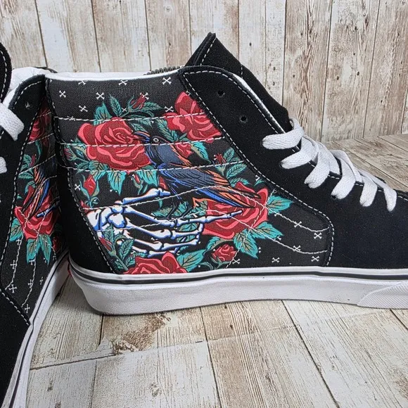 Vans SK8-Hi Skull Rose High Top Sneakers Casual Shoes Black Multi Mens 10