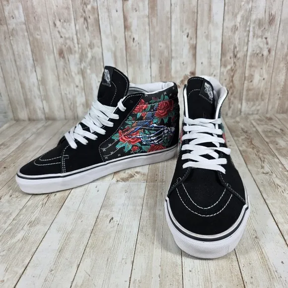 Vans SK8-Hi Skull Rose High Top Sneakers Casual Shoes Black Multi Mens 10