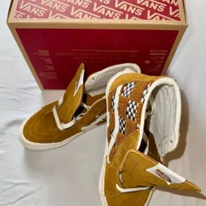 Vans Sk8-Hi Tapered Unisex Sneakers Brown Tufted Check M5 W7 surf skate‎