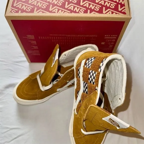 Vans Sk8-Hi Tapered Unisex Sneakers Brown Tufted Check M5 W7 surf skate‎