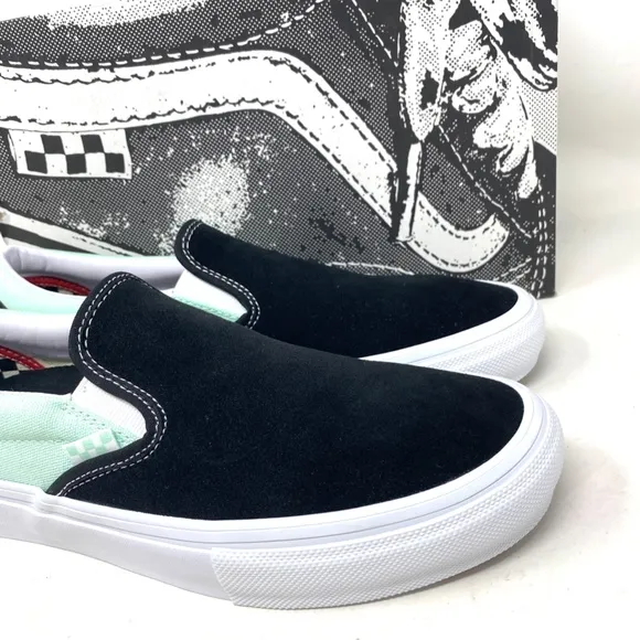 VANS Skate Slip On Sneakers For Women Mint Black Suede Canvas Casual VN0A5FCAM2T