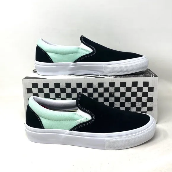 VANS Skate Slip On Sneakers For Women Mint Black Suede Canvas Casual VN0A5FCAM2T