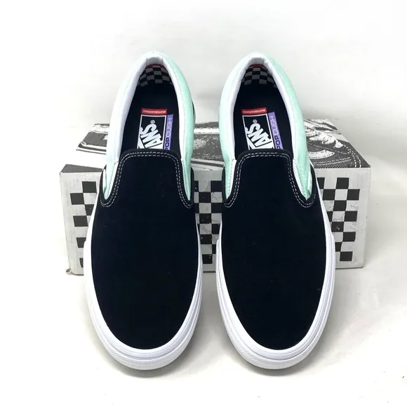 VANS Skate Slip On Sneakers For Women Mint Black Suede Canvas Casual VN0A5FCAM2T