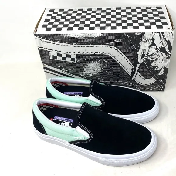 VANS Skate Slip On Sneakers For Women Mint Black Suede Canvas Casual VN0A5FCAM2T