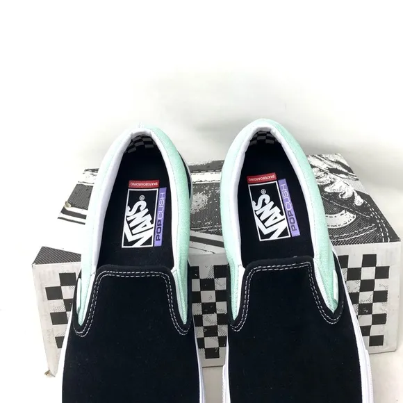 VANS Skate Slip On Sneakers For Women Mint Black Suede Canvas Casual VN0A5FCAM2T