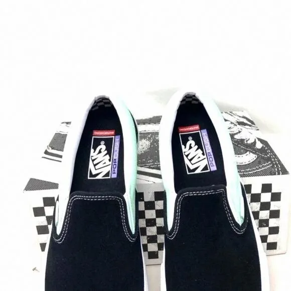 VANS Skate Slip On Sneakers For Women Mint Black VN0A5FCAM2T Casual Canvas Suede