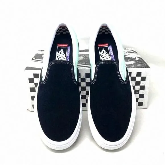 VANS Skate Slip On Sneakers For Women Mint Black VN0A5FCAM2T Casual Canvas Suede