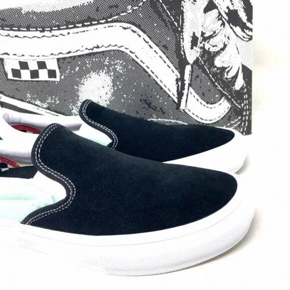 VANS Skate Slip On Sneakers For Women Mint Black VN0A5FCAM2T Casual Canvas Suede