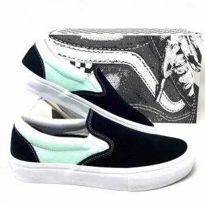 VANS Skate Slip On Sneakers For Women Mint Black VN0A5FCAM2T Casual Canvas Suede