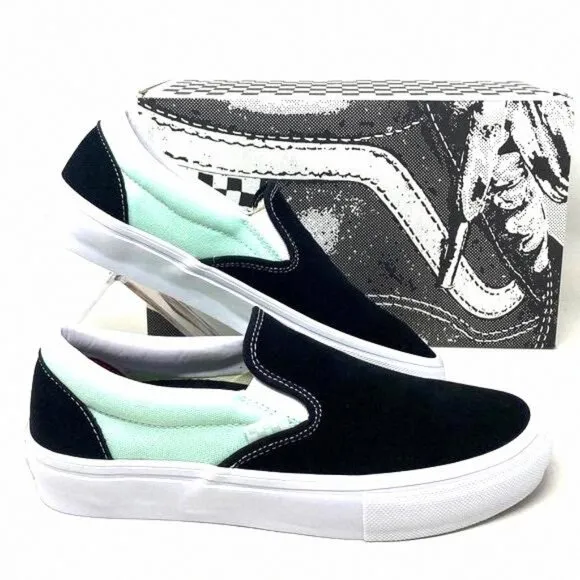 VANS Skate Slip On Sneakers For Women Mint Black VN0A5FCAM2T Casual Canvas Suede