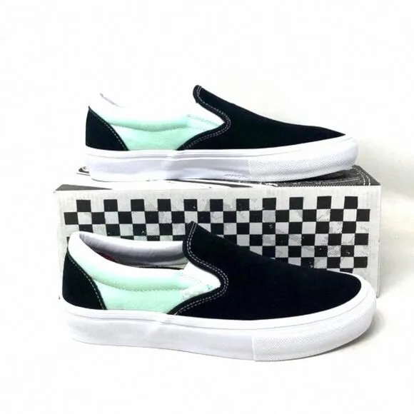 VANS Skate Slip On Sneakers For Women Mint Black VN0A5FCAM2T Casual Canvas Suede