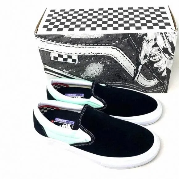 VANS Skate Slip On Sneakers For Women Mint Black VN0A5FCAM2T Casual Canvas Suede