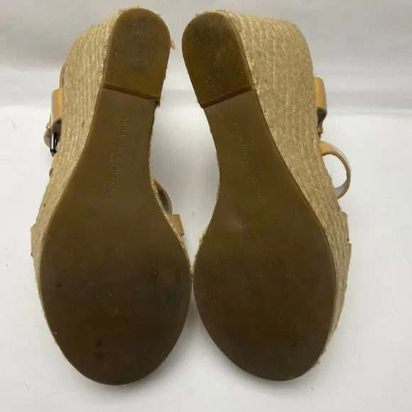 VERA WANG Beige Floral Espadrille Wedge Platform Sandals Size 9.5