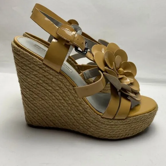 VERA WANG Beige Floral Espadrille Wedge Platform Sandals Size 9.5