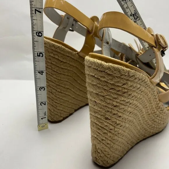 VERA WANG Beige Floral Espadrille Wedge Platform Sandals Size 9.5