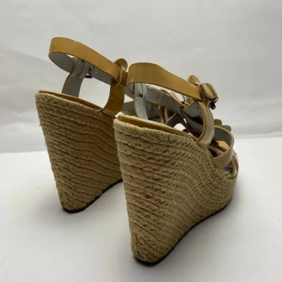 VERA WANG Beige Floral Espadrille Wedge Platform Sandals Size 9.5