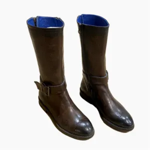 Vero Cuoio Brown Genuine Leather Buckle Mid Calf Riding Boots size 35