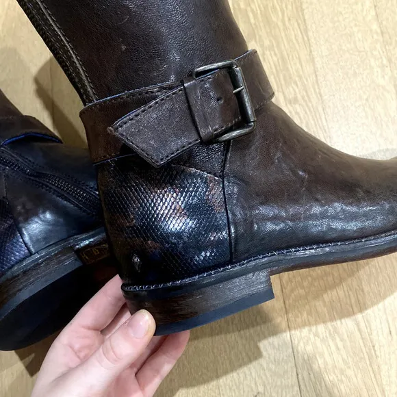 Vero Cuoio Brown Genuine Leather Buckle Mid Calf Riding Boots size 35