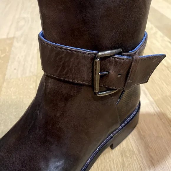 Vero Cuoio Brown Genuine Leather Buckle Mid Calf Riding Boots size 35