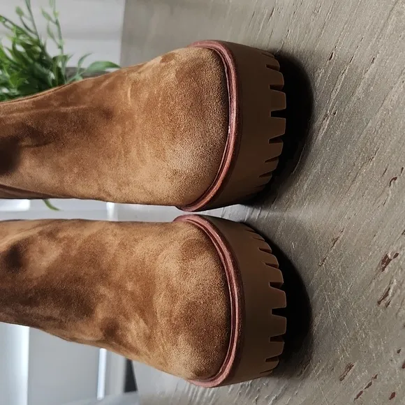 Veronica Beard Hannigan 105mm Lug Sole Platform Block Heel‎ Suede Booties Boots