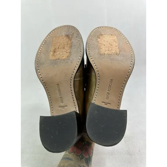 Veronica Beard Metallic Penny Loafer Block Heel Dark Gold Leather Womens 7