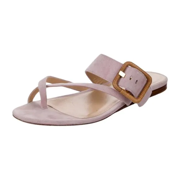 Veronica‎ Beard Salva Suede Buckle Flat Sandals Size 6.5 Purple Slip On Slide