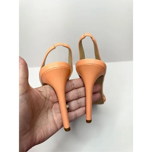 Veronica Beard Sandals Women Size 8.5 Analita Leather Open Toe Heels in Apricot