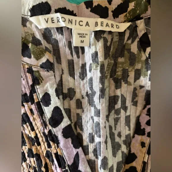 Veronica Beard Marieta Leopard Cover-Up Mini Dress Printed Pintuck Sz. Medium