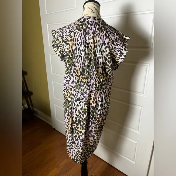 Veronica Beard Marieta Leopard Cover-Up Mini Dress Printed Pintuck Sz. Medium