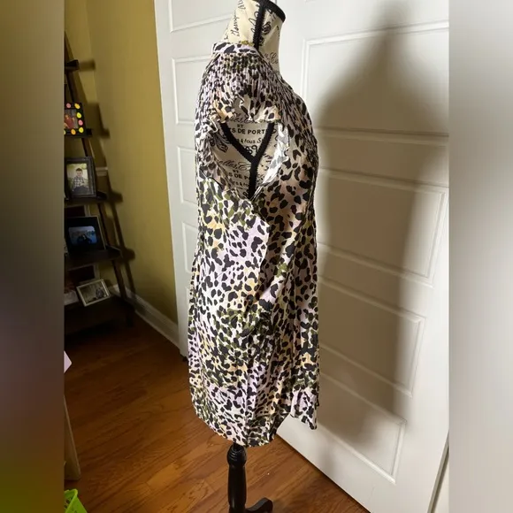 Veronica Beard Marieta Leopard Cover-Up Mini Dress Printed Pintuck Sz. Medium
